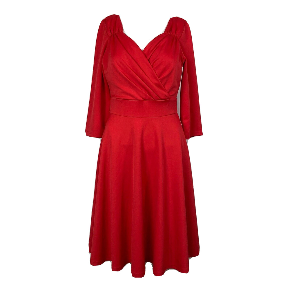 Grace Karin Dress Womens Sz S‎ Red V-Neck Wrap Stretch A-Line 3/4 Sleeve
